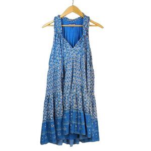 Ro’s Garden‎ Blue Boho Sleeveless Tiered Cotton Dress | Size Large
